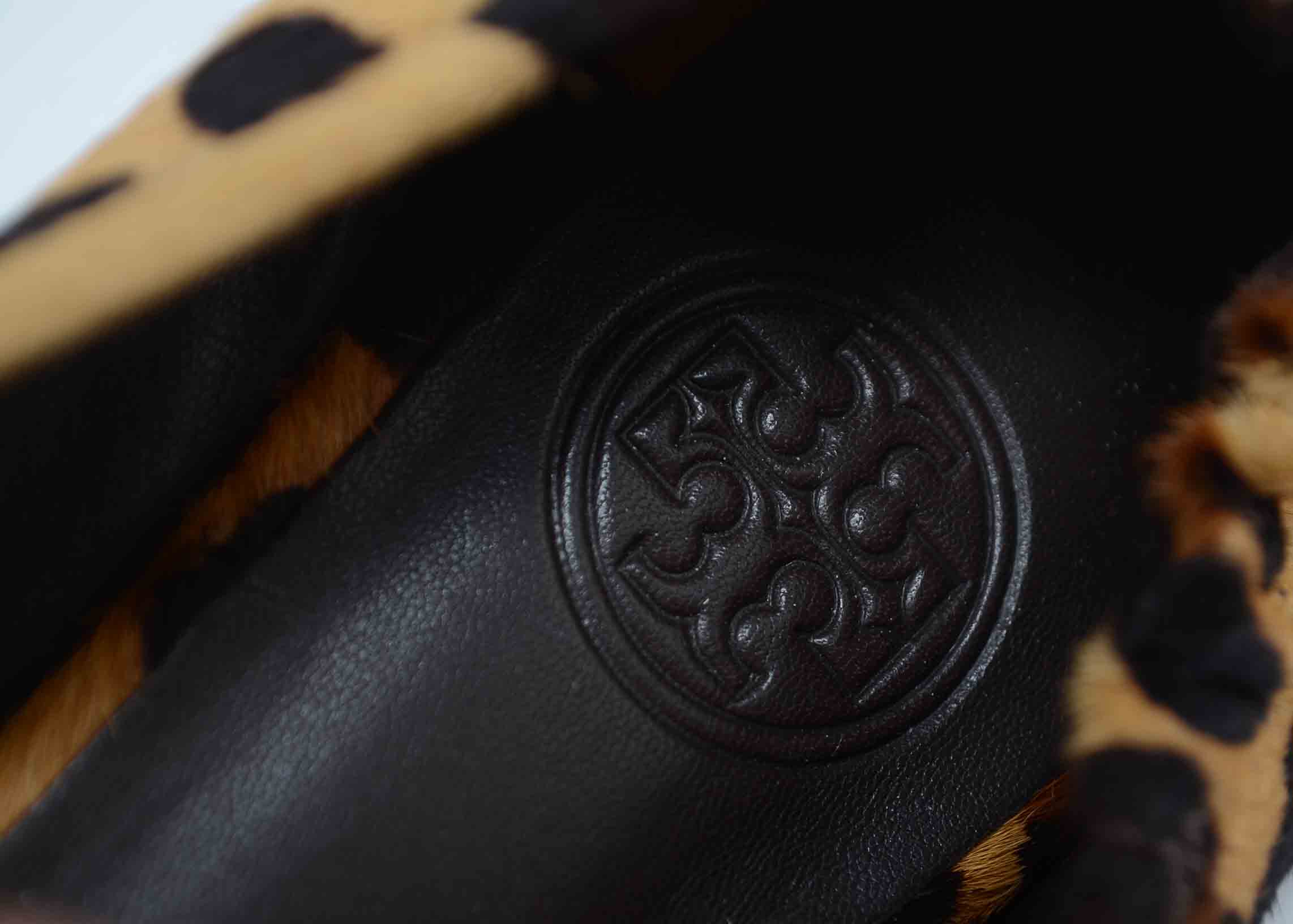 Tory Burch Reva Leather and Faux Leopard Fur Ballerina Flats