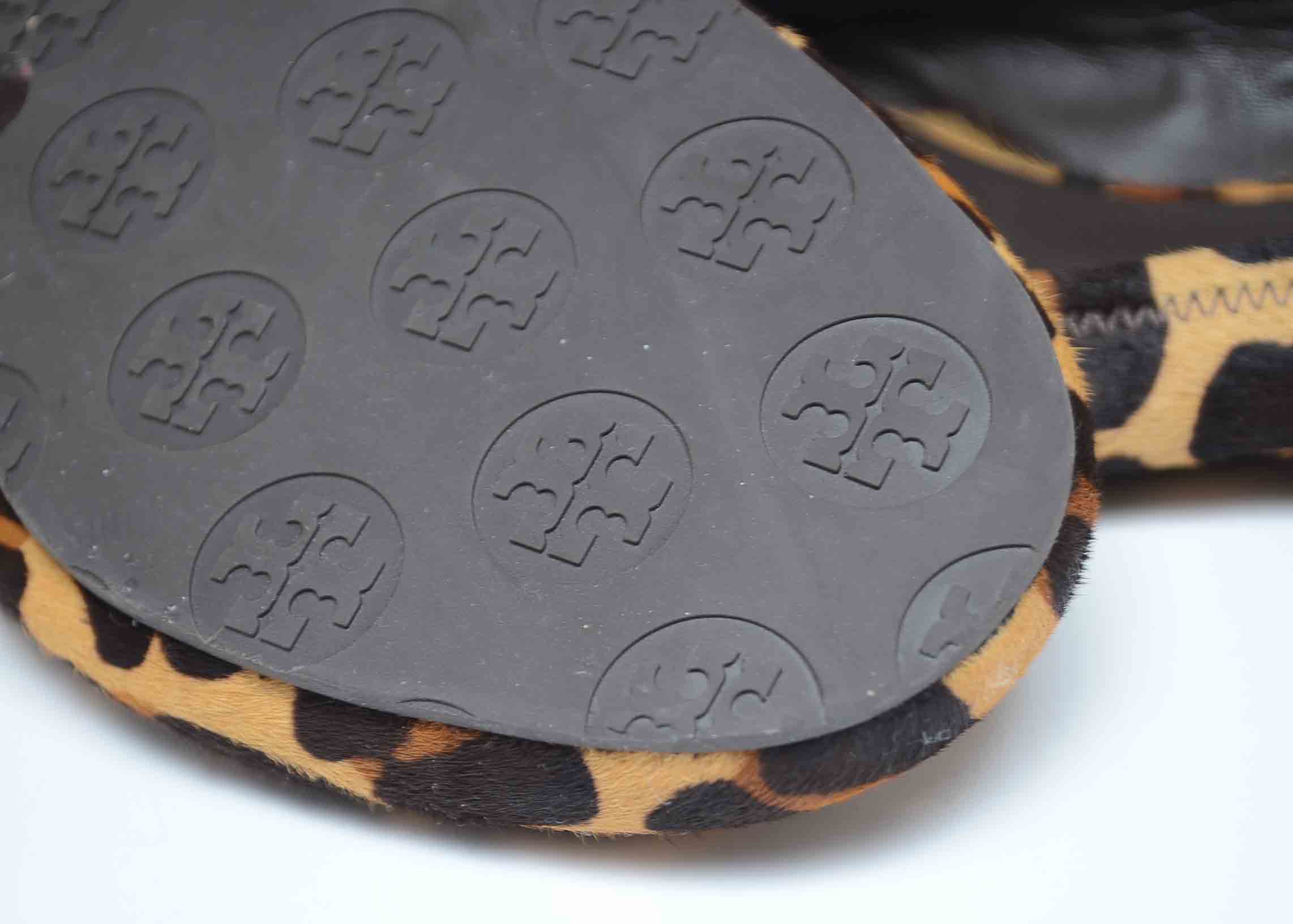 Tory Burch Reva Leather and Faux Leopard Fur Ballerina Flats