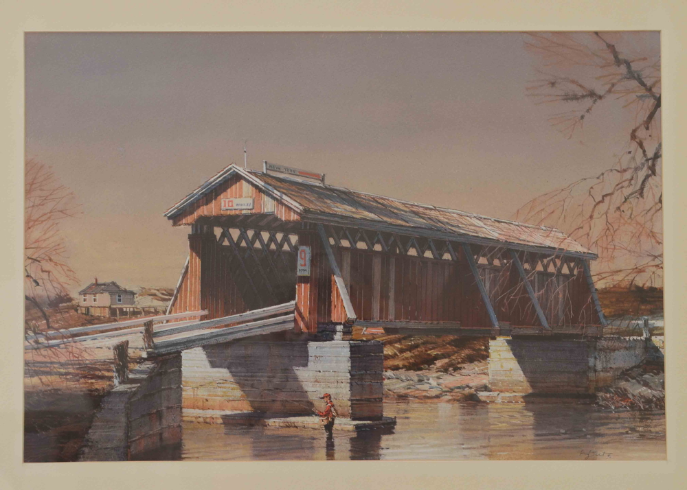 Herbert Gute "Bridge Restored" Watercolor 