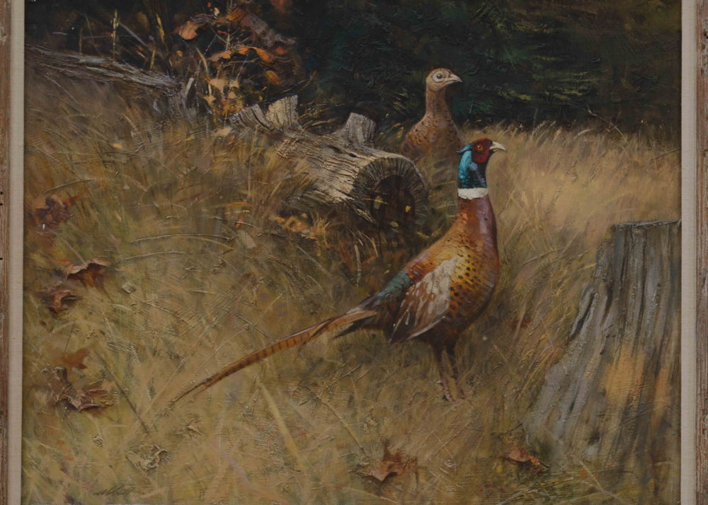 Robert Abbett Oil on Masonite of Pheasants