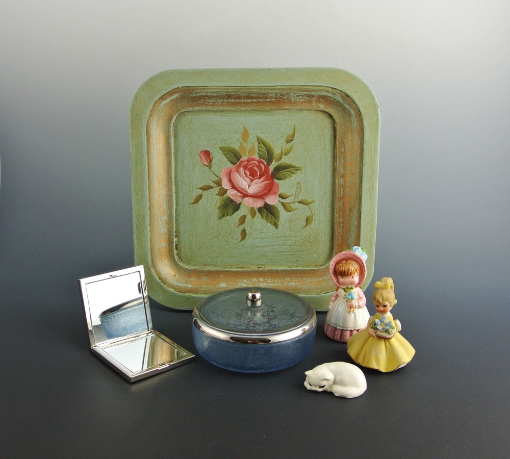 Vintage Glass Powder Box, Calvin Klein Purse Mirror & More