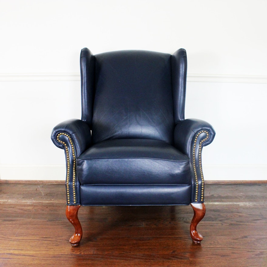 Queen Anne Style Wingback Leather Reclining Chair