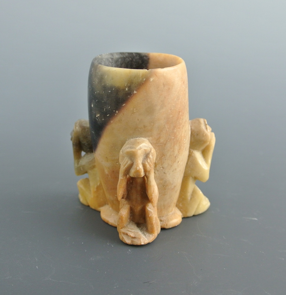 Vintage See No Evil Soap Stone Toothpick Holder and Box