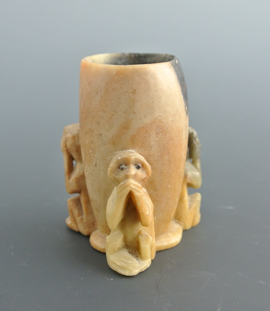 Vintage See No Evil Soap Stone Toothpick Holder and Box