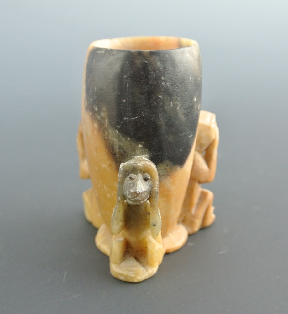 Vintage See No Evil Soap Stone Toothpick Holder and Box