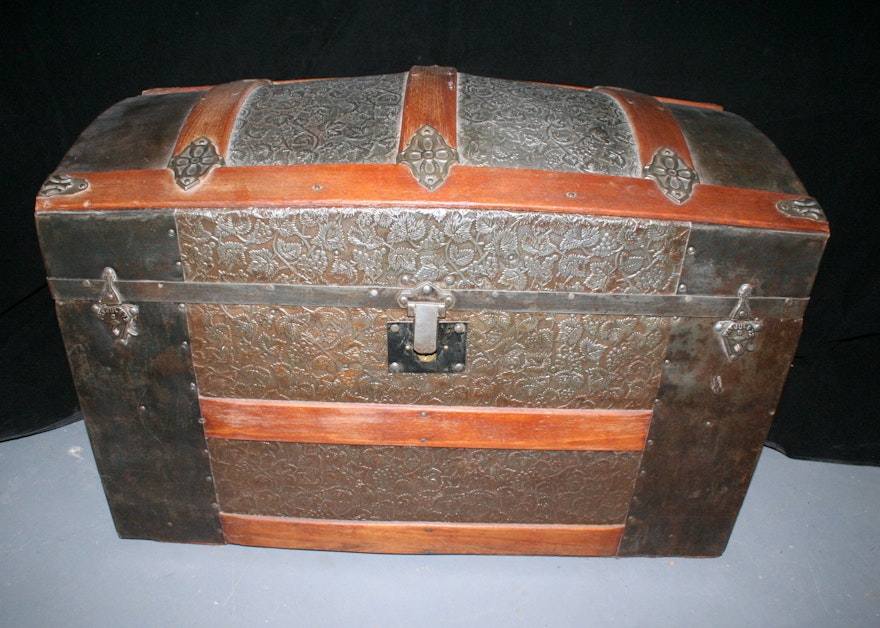 Antique Dome-Top Steamer Trunk