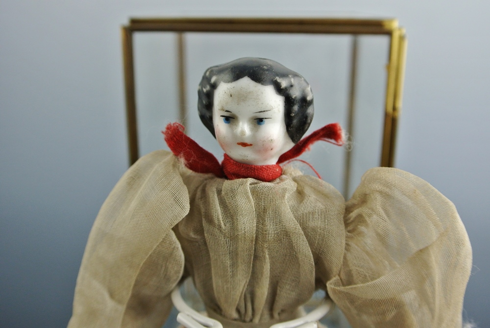 Antique Porcelain Head Small Doll & Two Modern Children