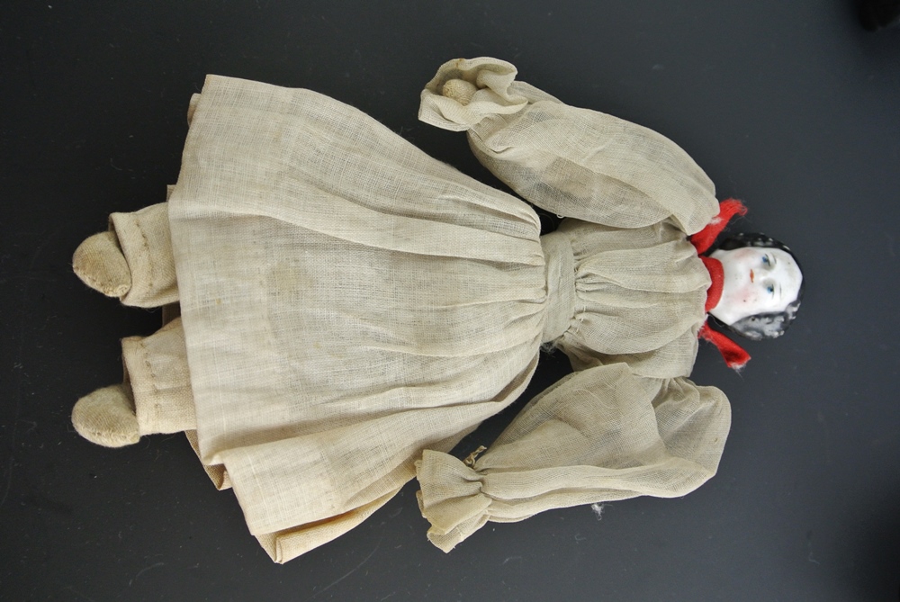 Antique Porcelain Head Small Doll & Two Modern Children