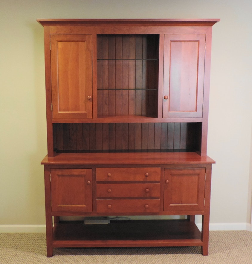 Cherry Sideboard with Hutch and Recessed Lighting
