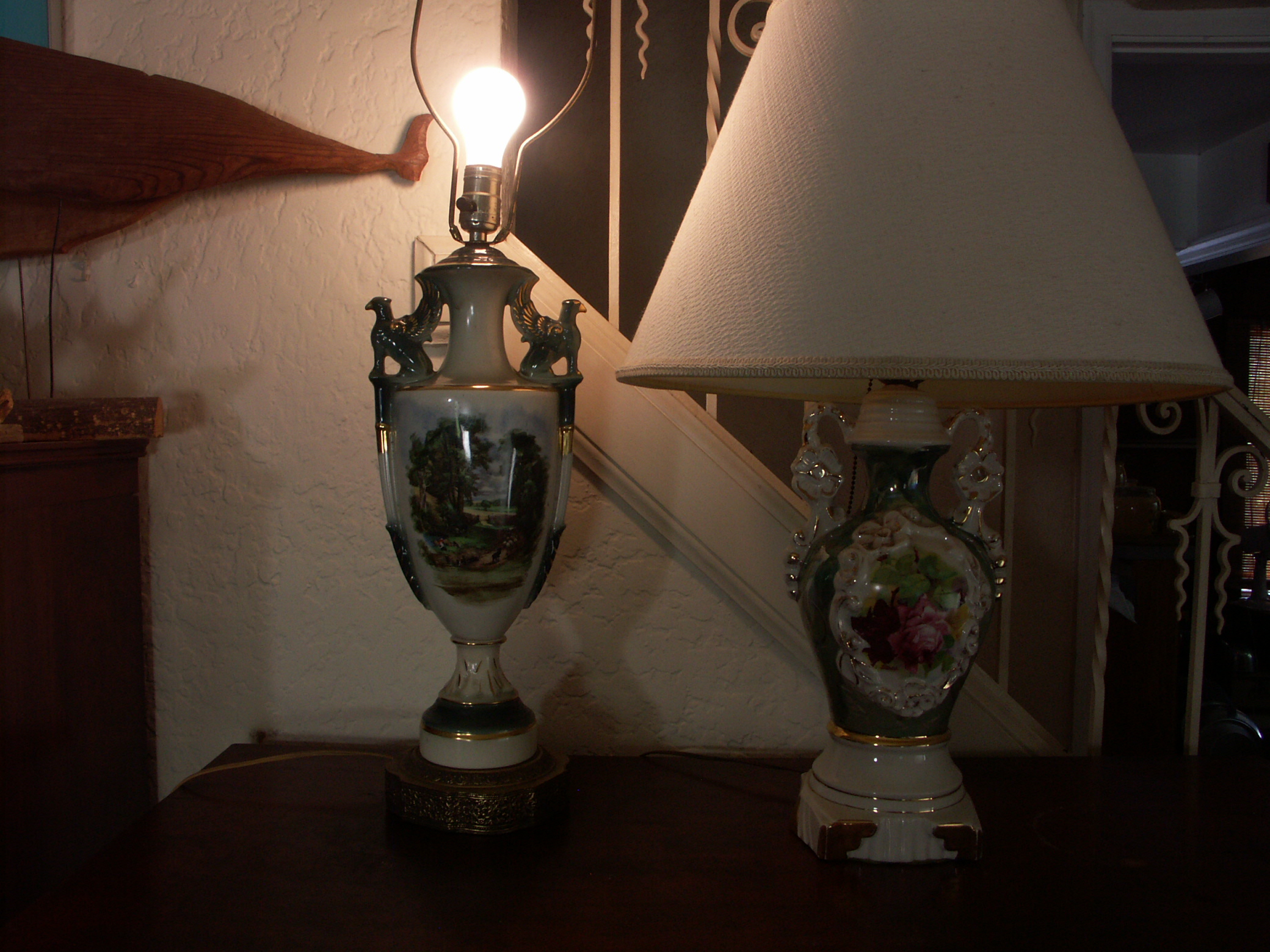 Two Vintage Porcelain Urn Lamps