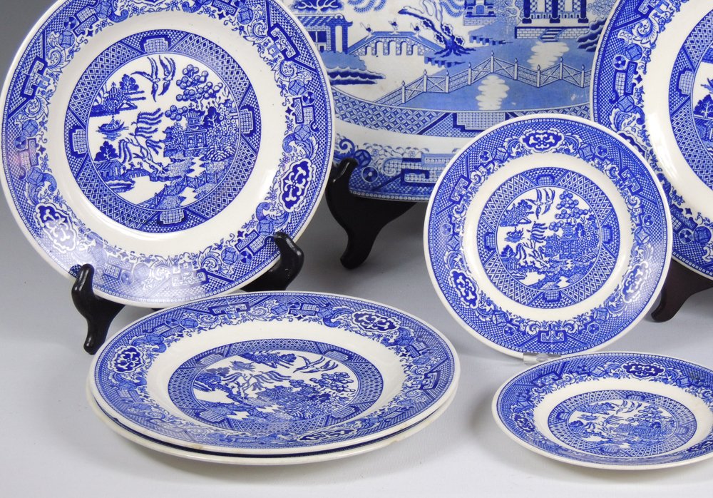 Vintage Willow Ware Platter and Plates