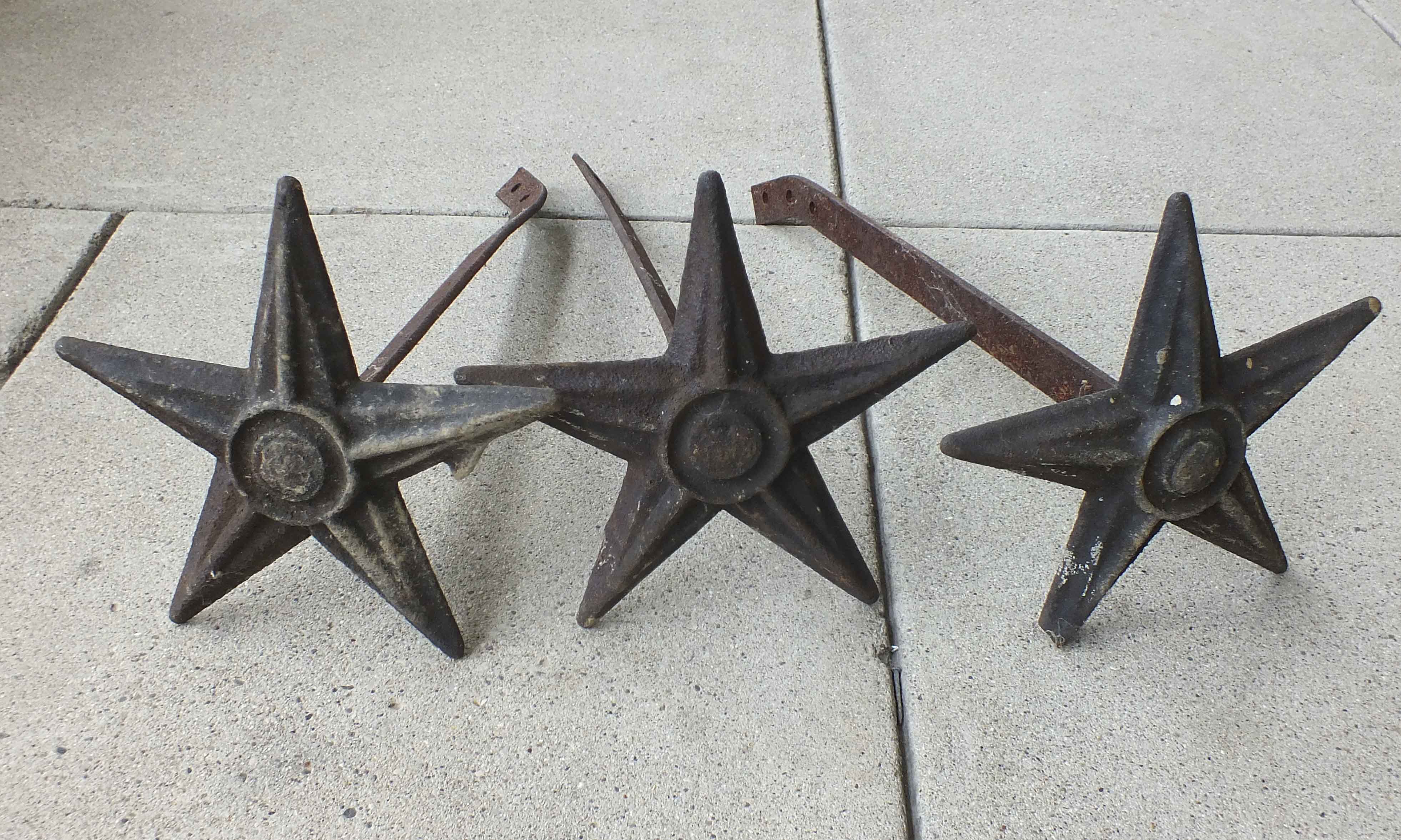 Three Antique Cast Iron Architectural Masonry Stars