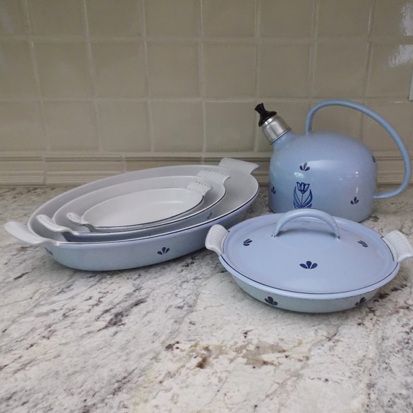 Four-Piece Set of DRU Enameled Cast Iron Cookware 