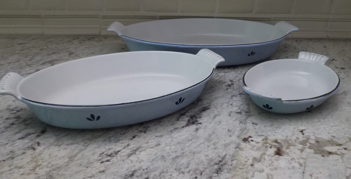 Four-Piece Set of DRU Enameled Cast Iron Cookware 