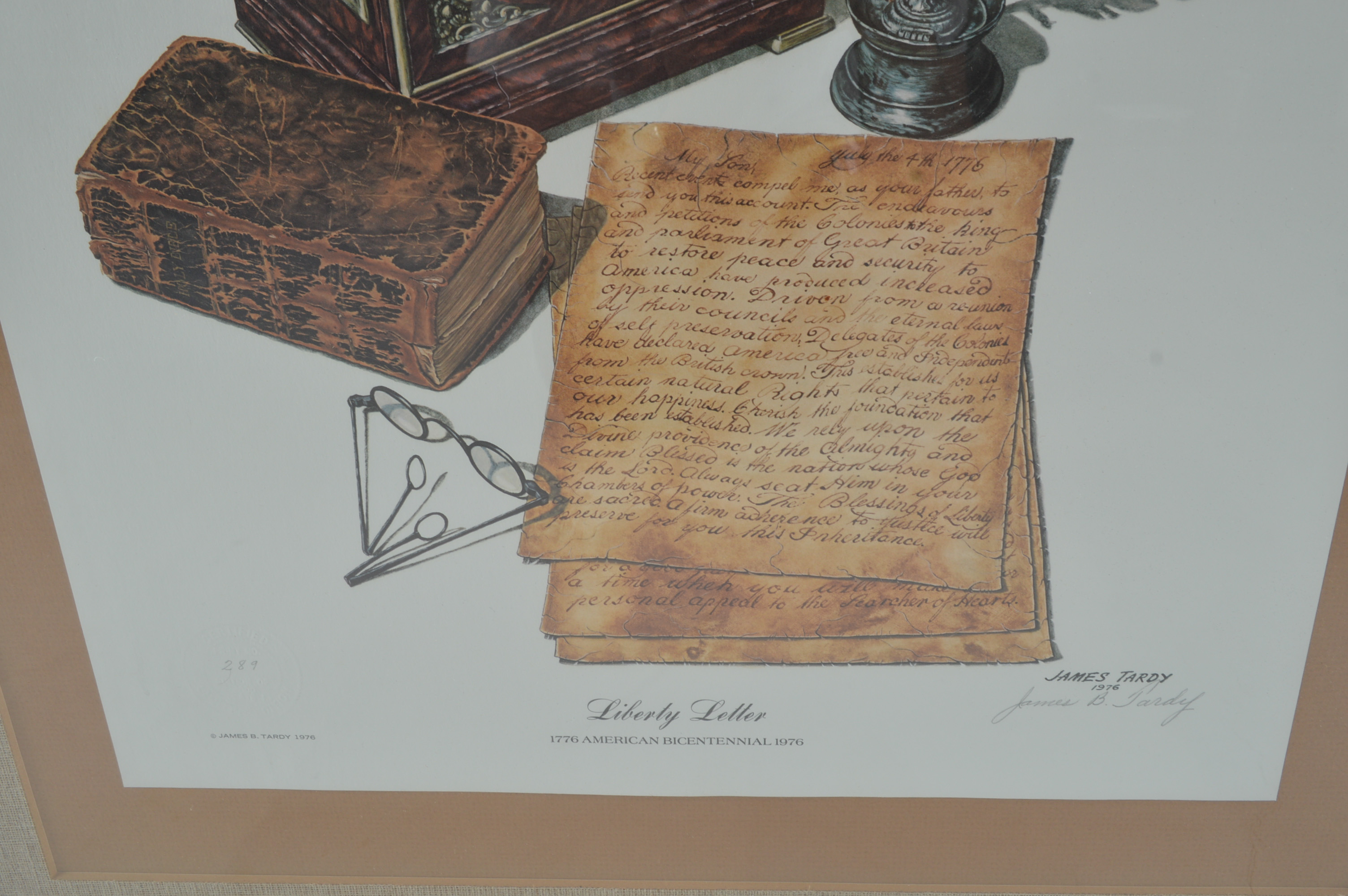 Framed "Liberty Letter" Limited Edition Print by James B. Tardy