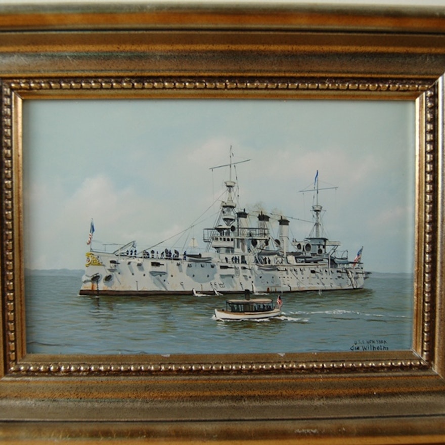 Joseph Wilhelm Original "U.S.S. New York in 1898" Oil Painting