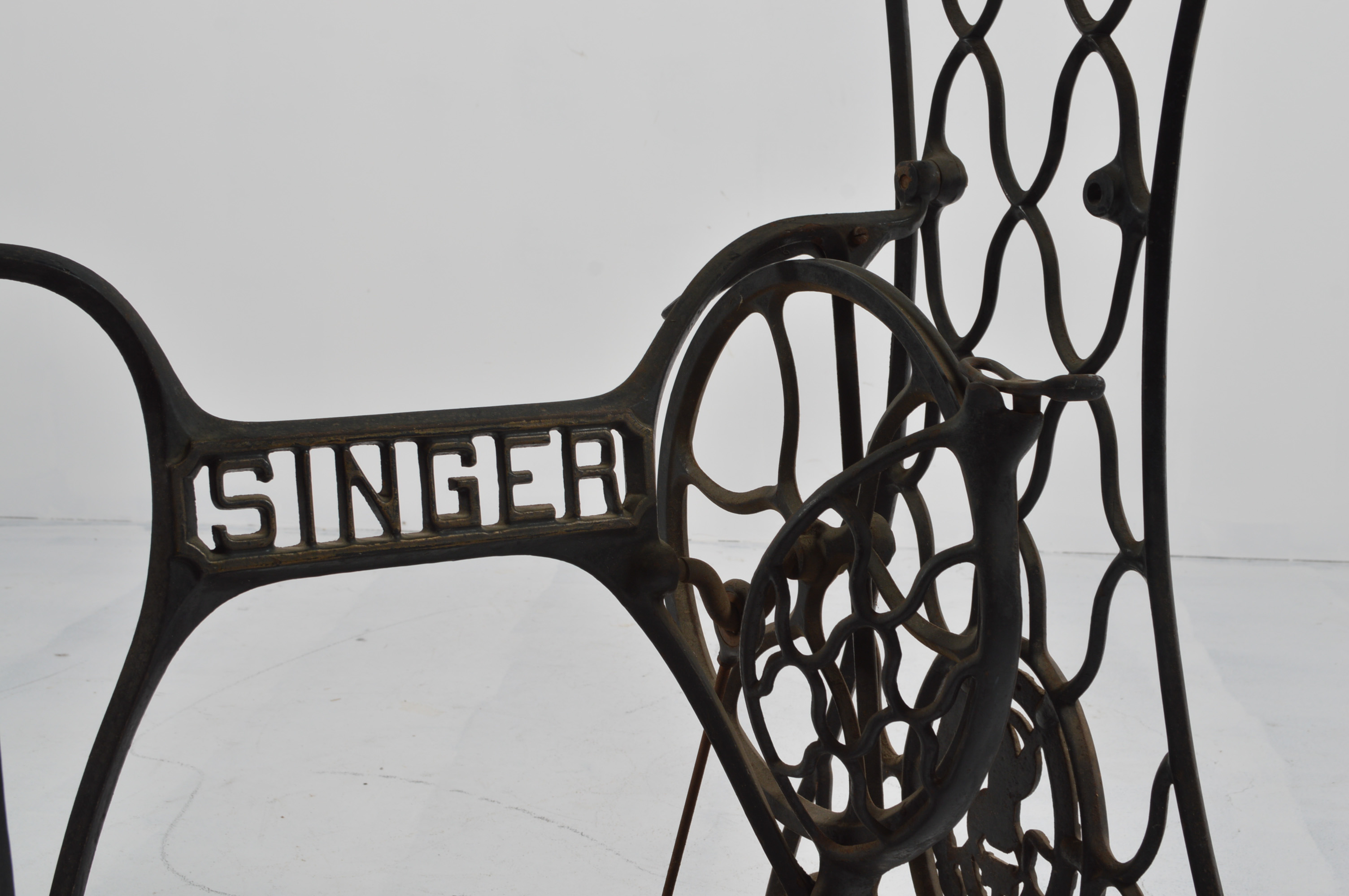 Vintage Singer Sewing Machine Treadle Base Table with Glass Top