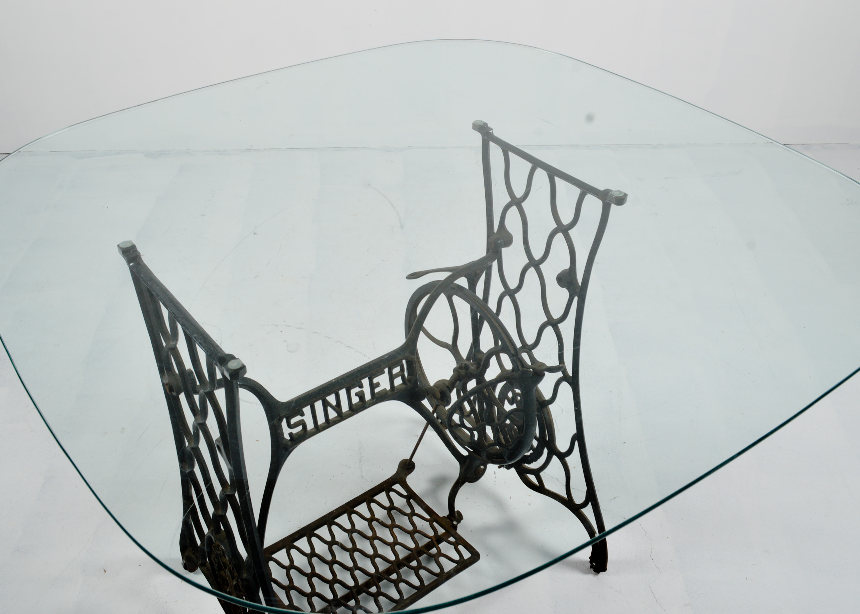 Vintage Singer Sewing Machine Treadle Base Table with Glass Top