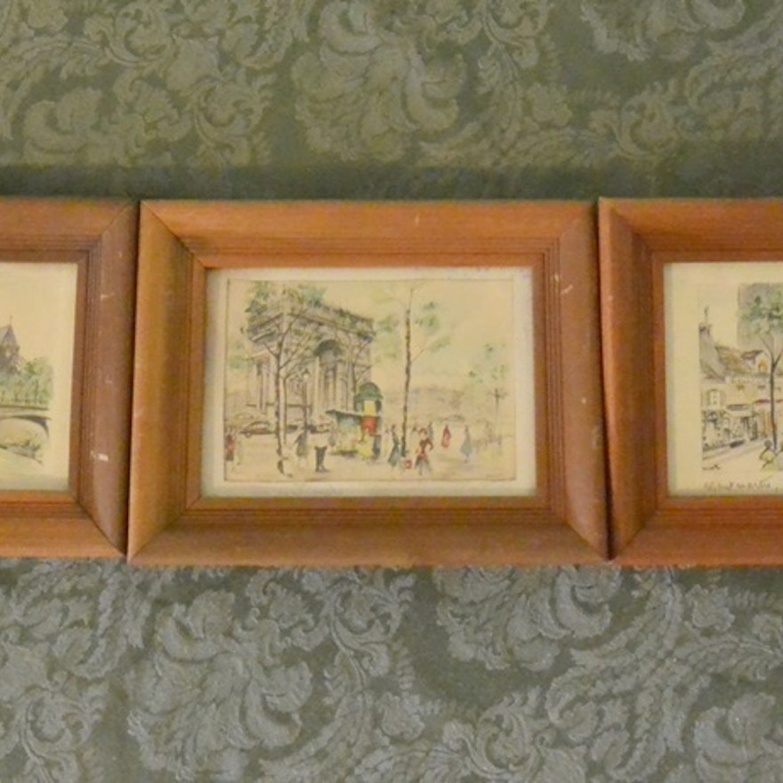 Three Small Framed Prints of Paris by Janicotte