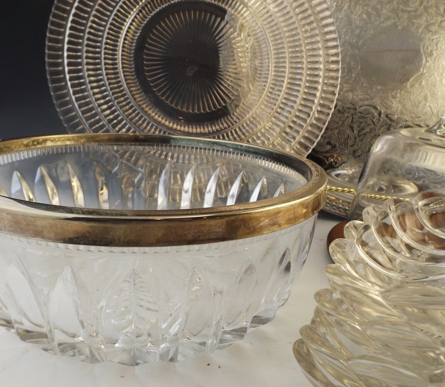 Glassware, Wood and Metal Serving Pieces