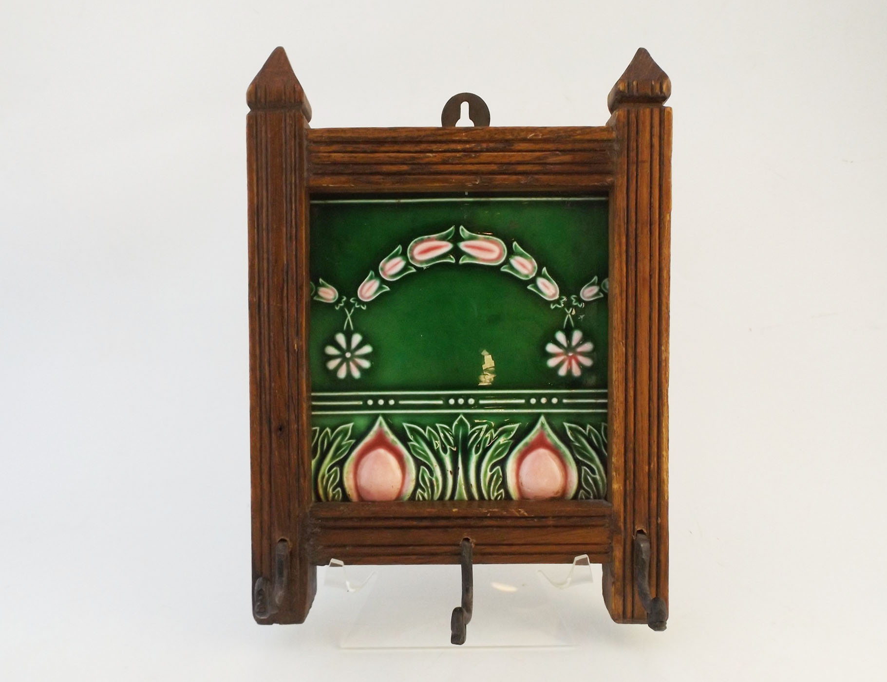 Eastlake Hat Rack with Arts and Crafts Tile