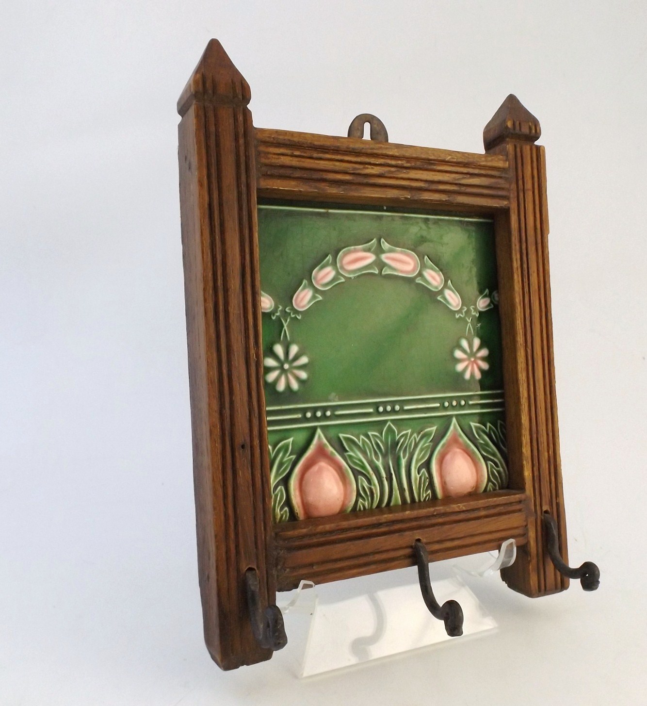 Eastlake Hat Rack with Arts and Crafts Tile