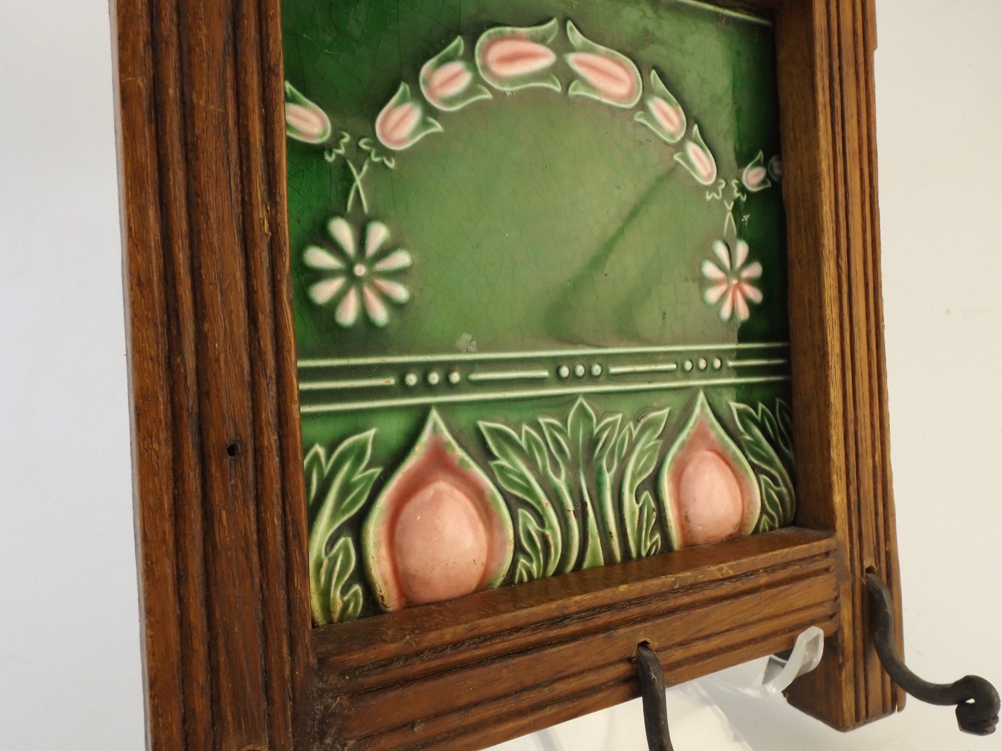 Eastlake Hat Rack with Arts and Crafts Tile