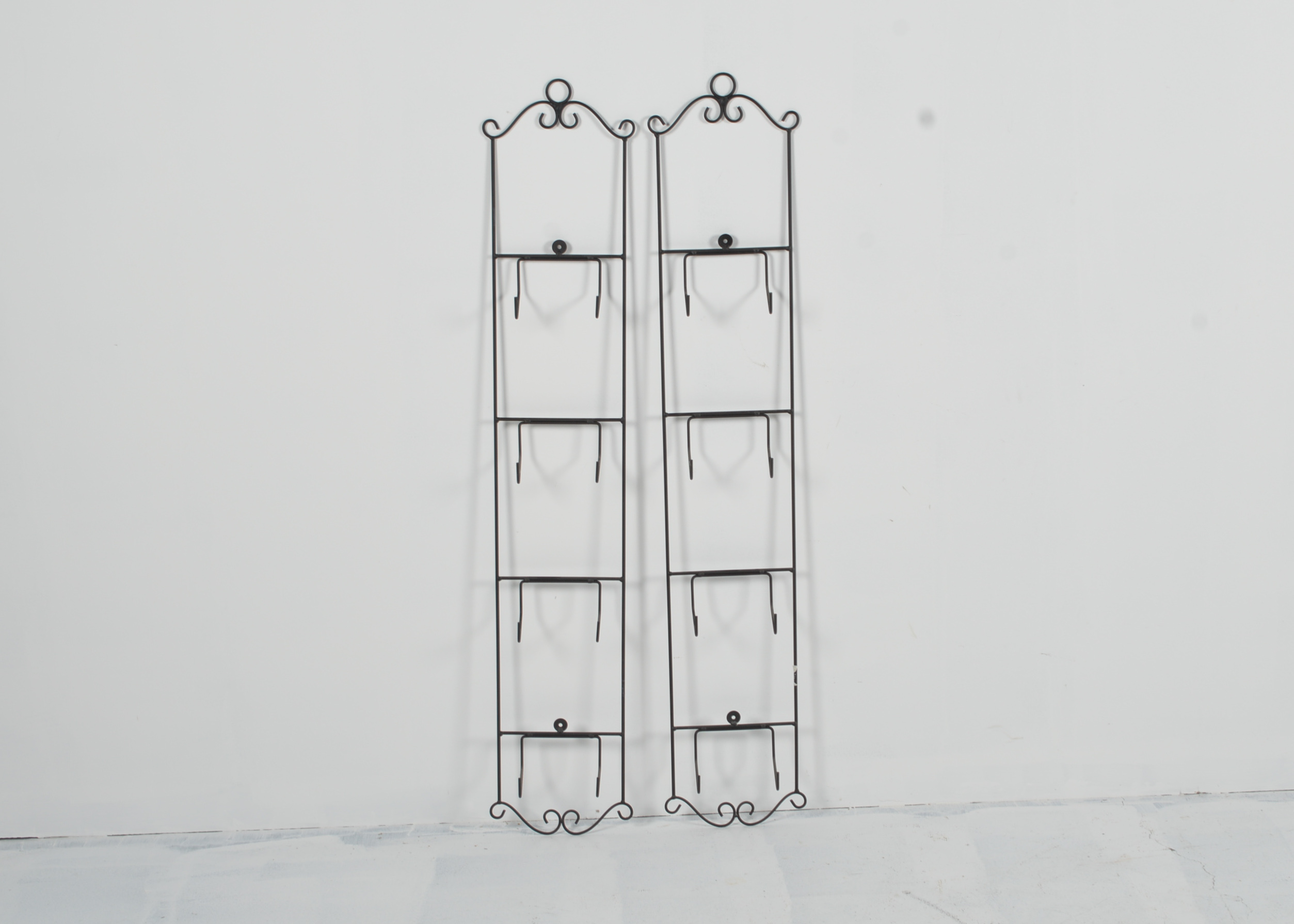 Pair of Black Wrought Iron Wall Mounted Plate Rack Displays EBTH