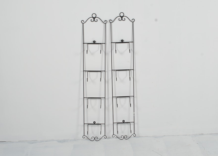 Pair of Black Wrought Iron Wall Mounted Plate Rack Displays