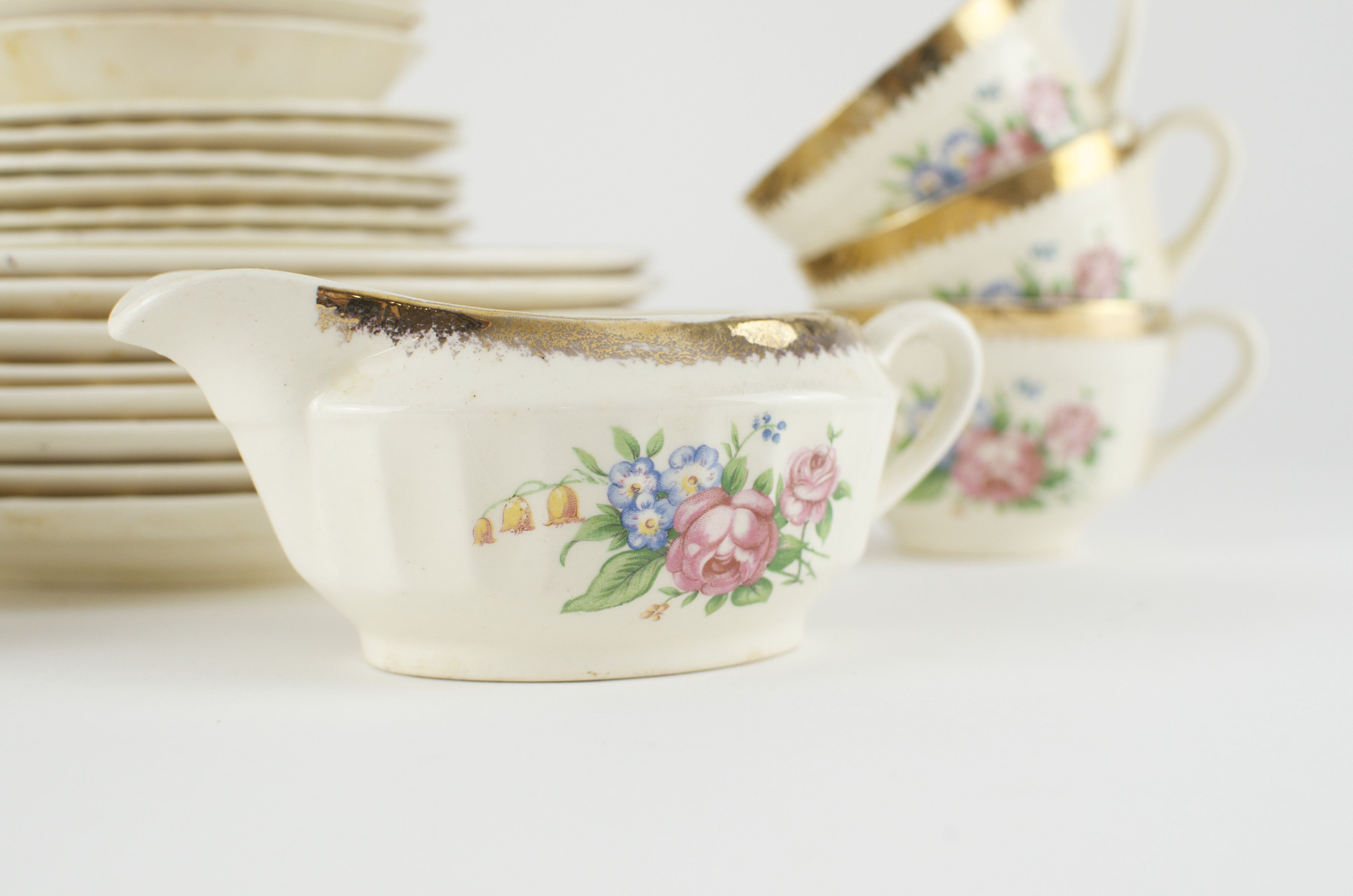 Vintage Dish Set with Rose Pattern