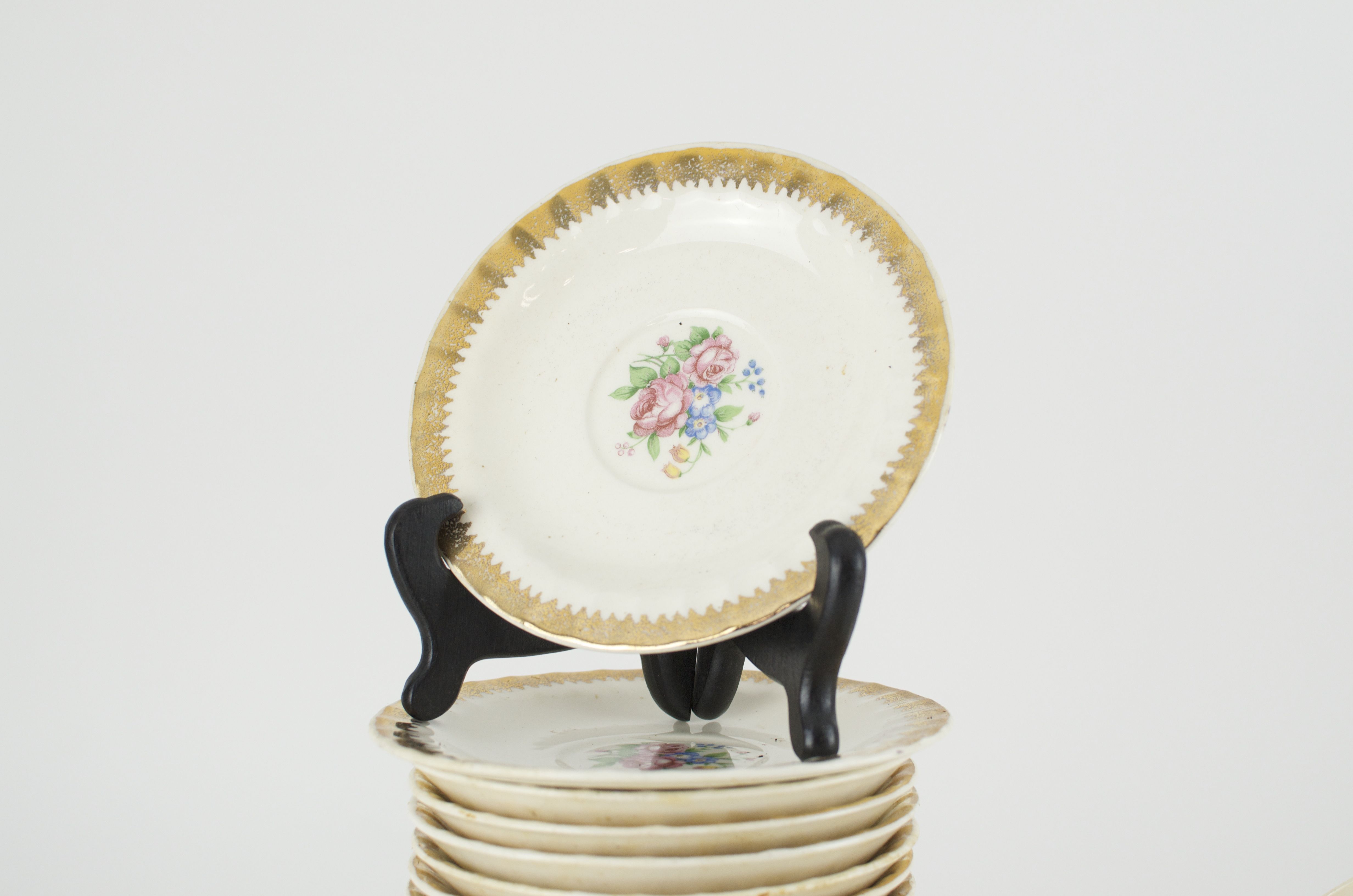 Vintage Dish Set with Rose Pattern