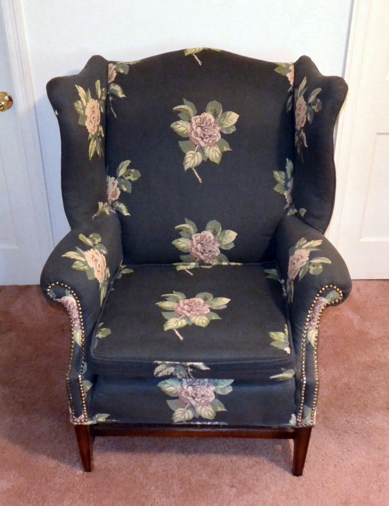 Lovely Blue Upholstered Wing Back Chair