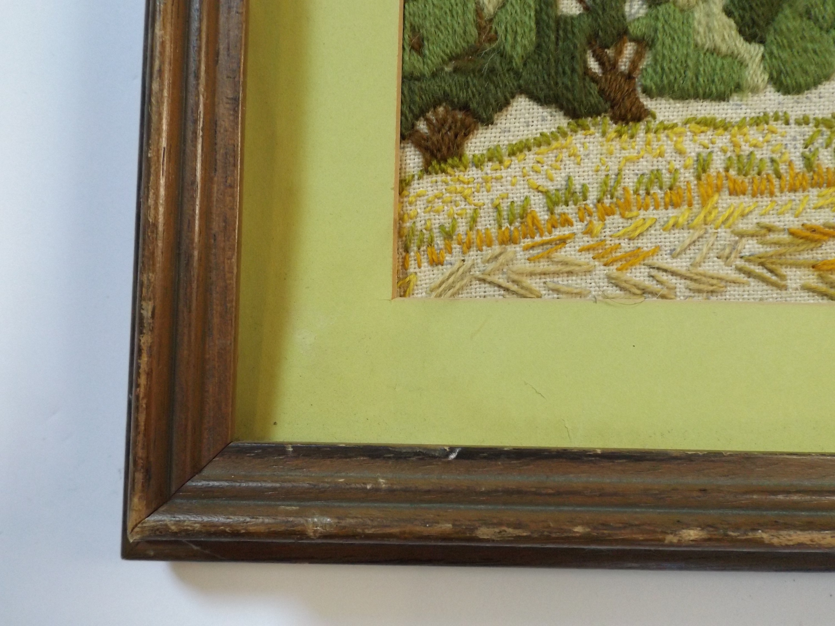 Folk Art Crewelwork Farm Scene