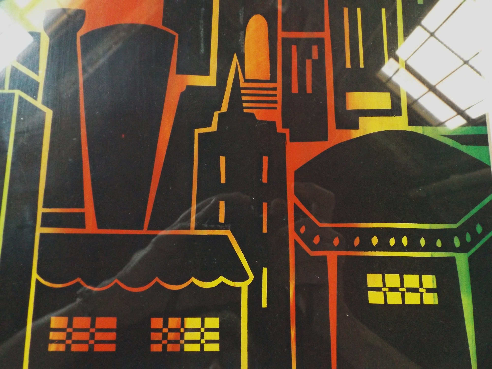 1969 Original Gouache Cityscape, Signed