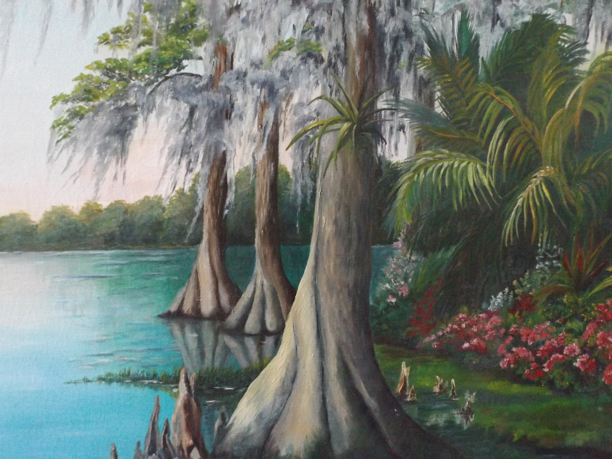 Signed Oil Bayou Landscape Painting