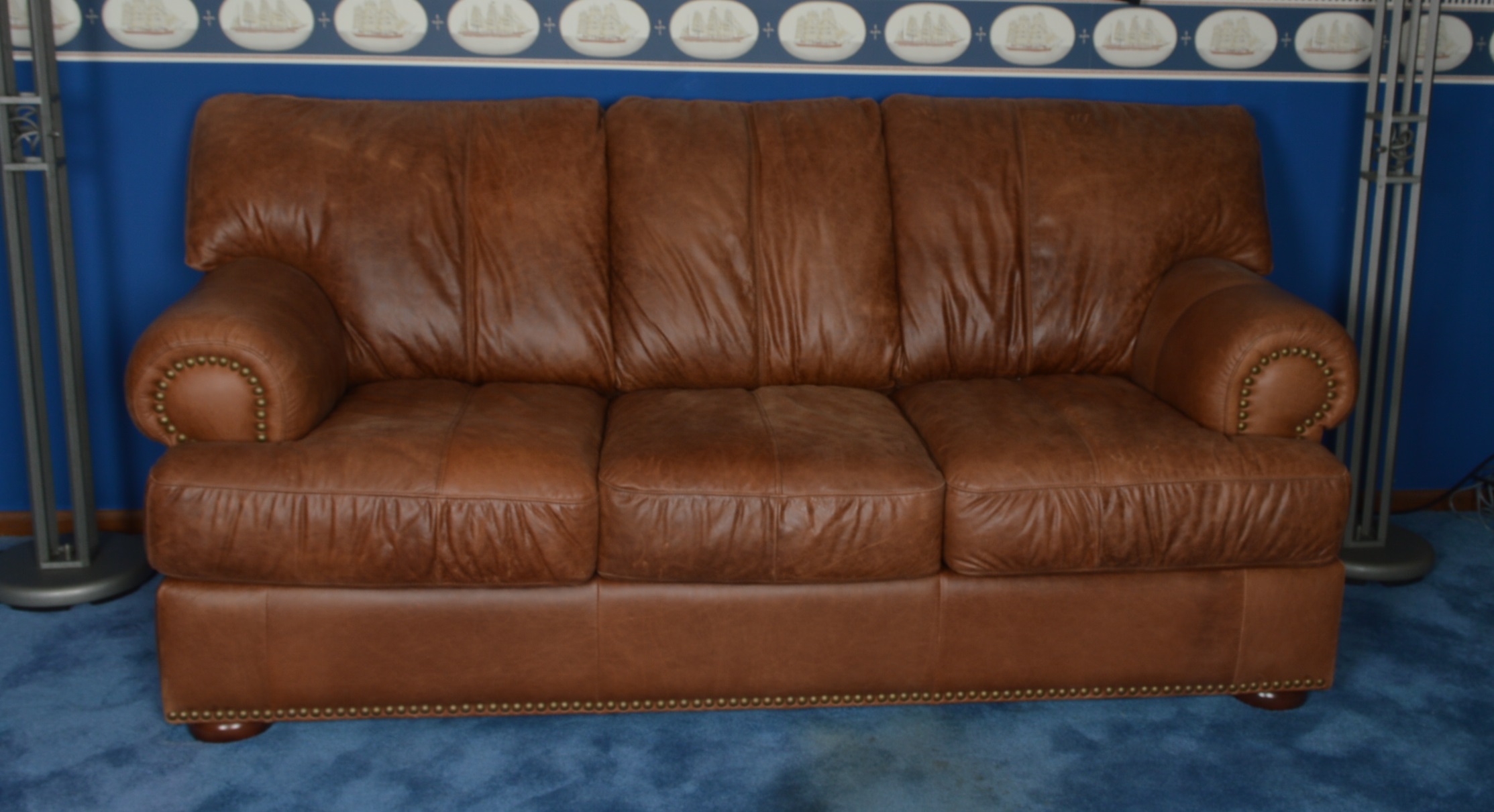 Overstuffed Leather Sleeper Sofa 