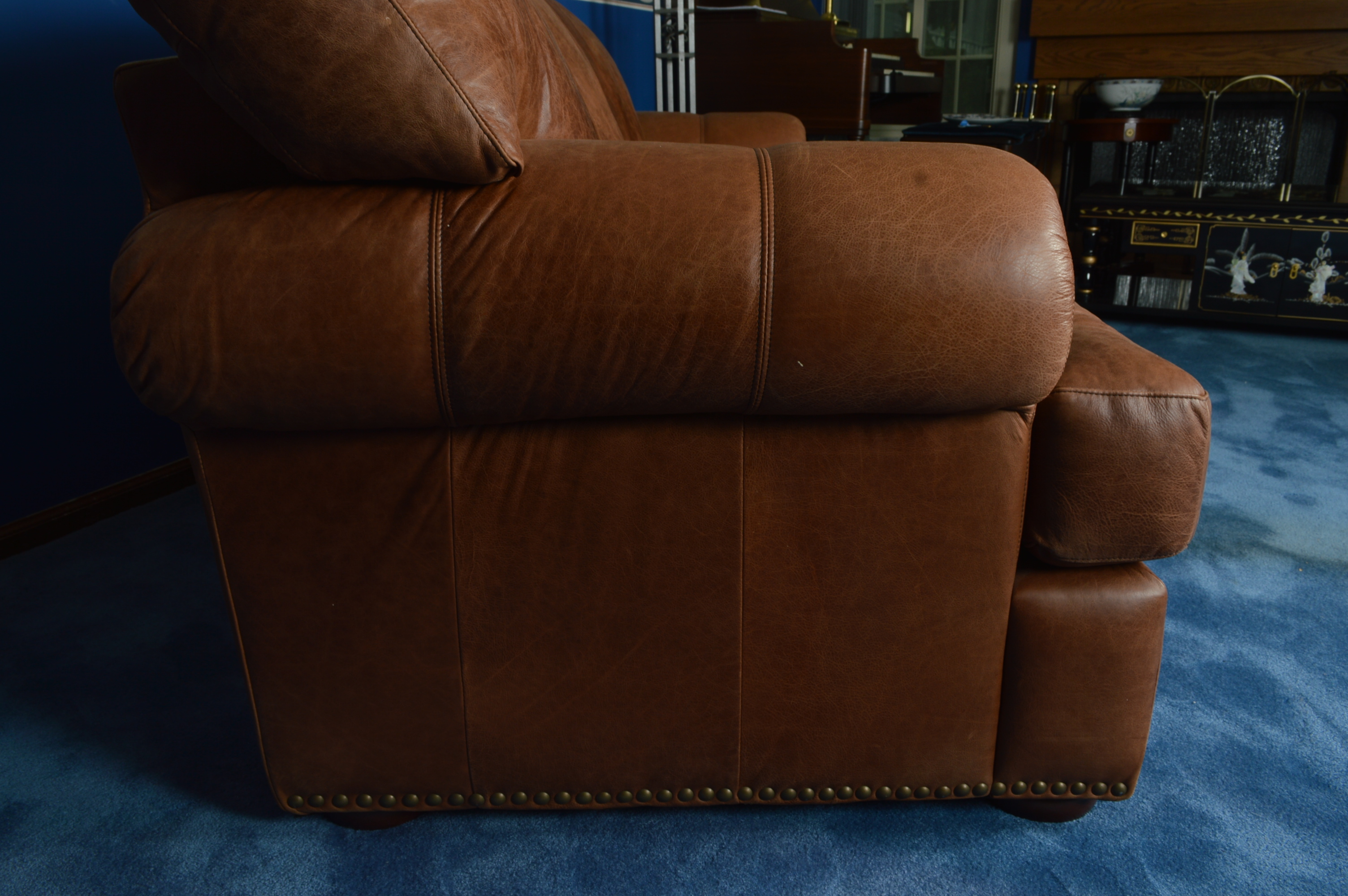 Overstuffed Leather Sleeper Sofa 