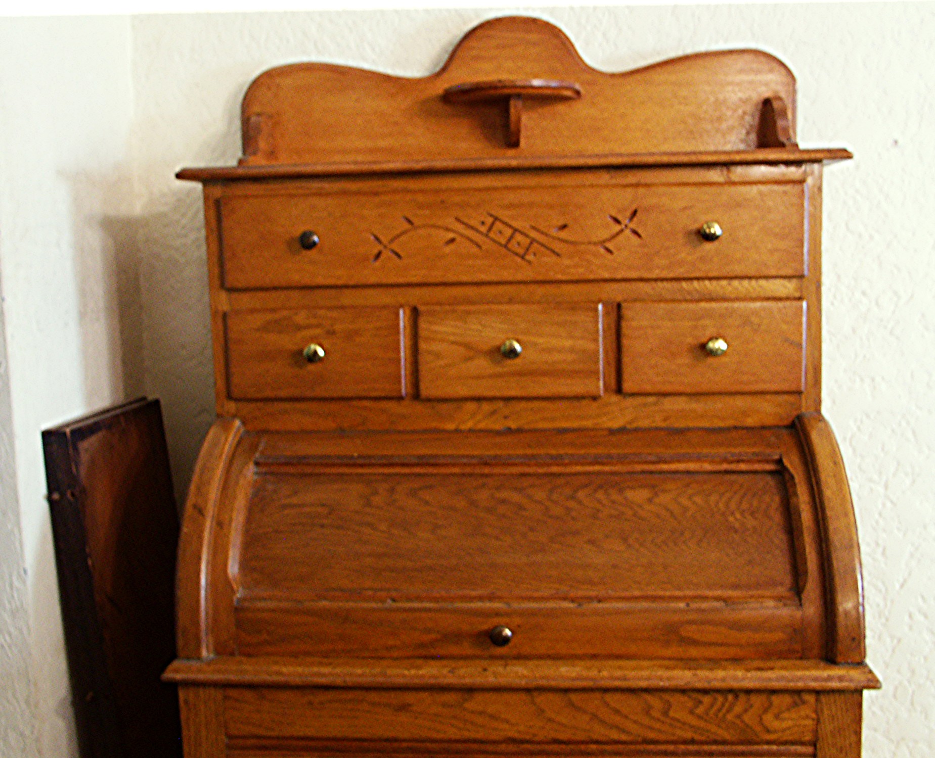 Antique Roll Top Oak Bakers Cabinet