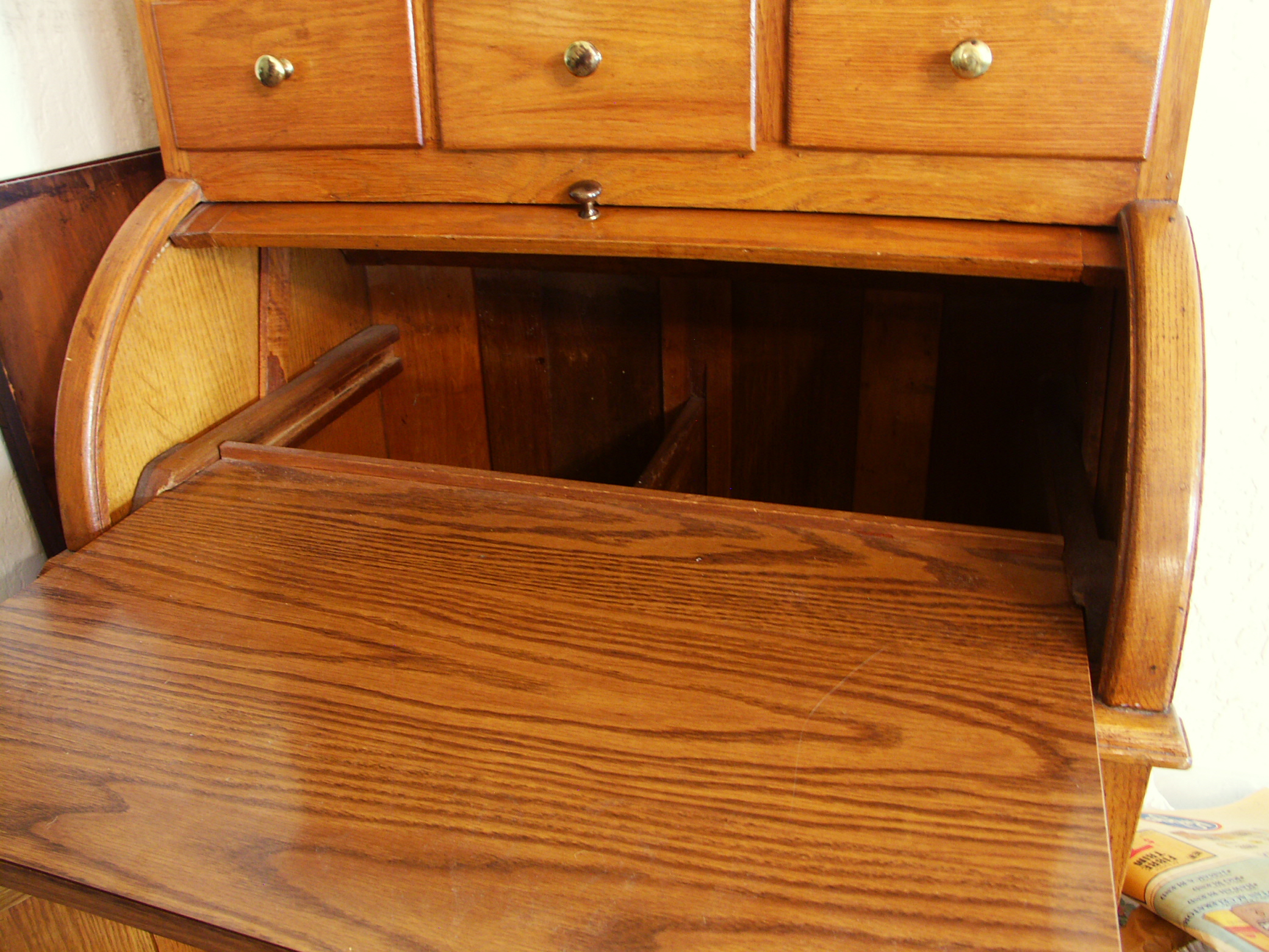 Antique Roll Top Oak Bakers Cabinet