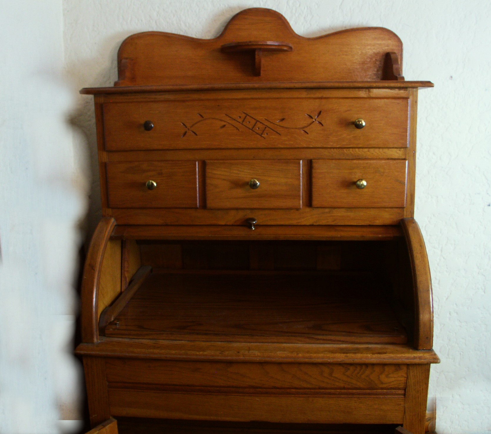 Antique Roll Top Oak Bakers Cabinet