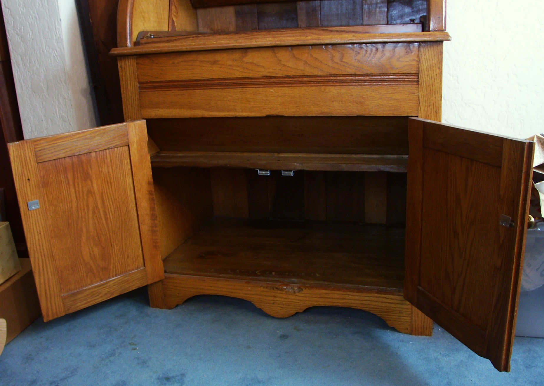 Antique Roll Top Oak Bakers Cabinet