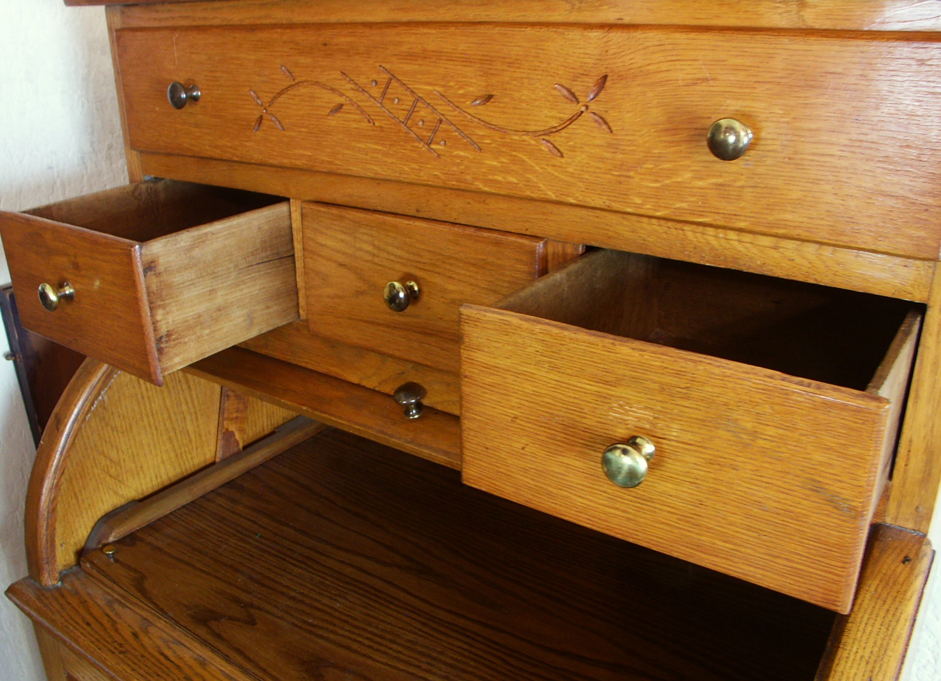 Antique Roll Top Oak Bakers Cabinet