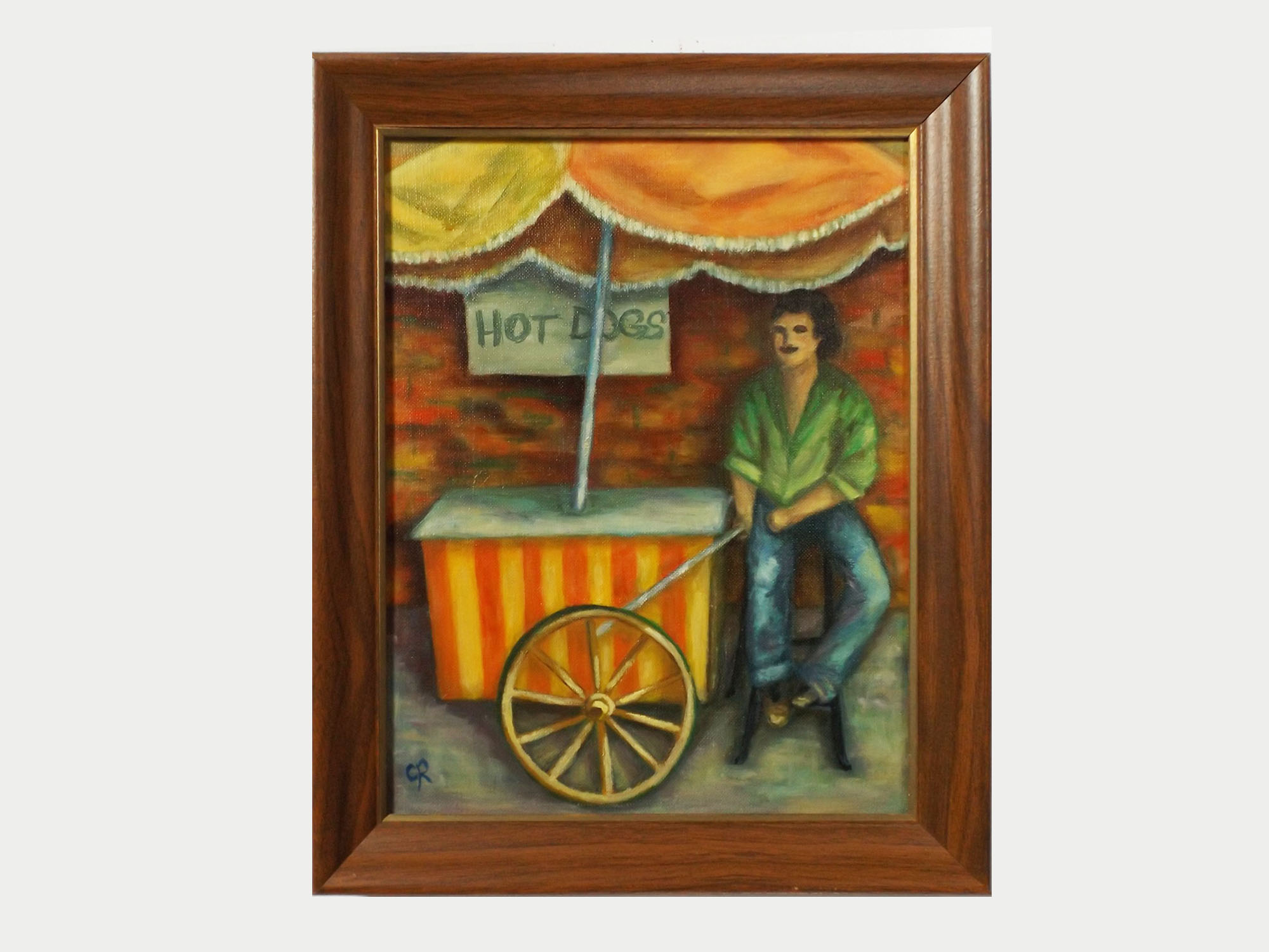 Signed Original Oil Painting of a Street Vendor