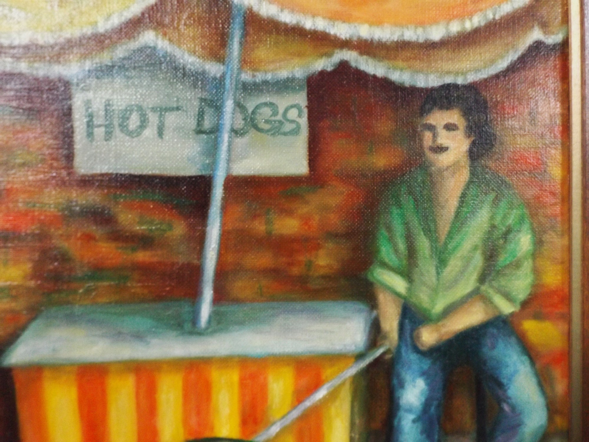Signed Original Oil Painting of a Street Vendor