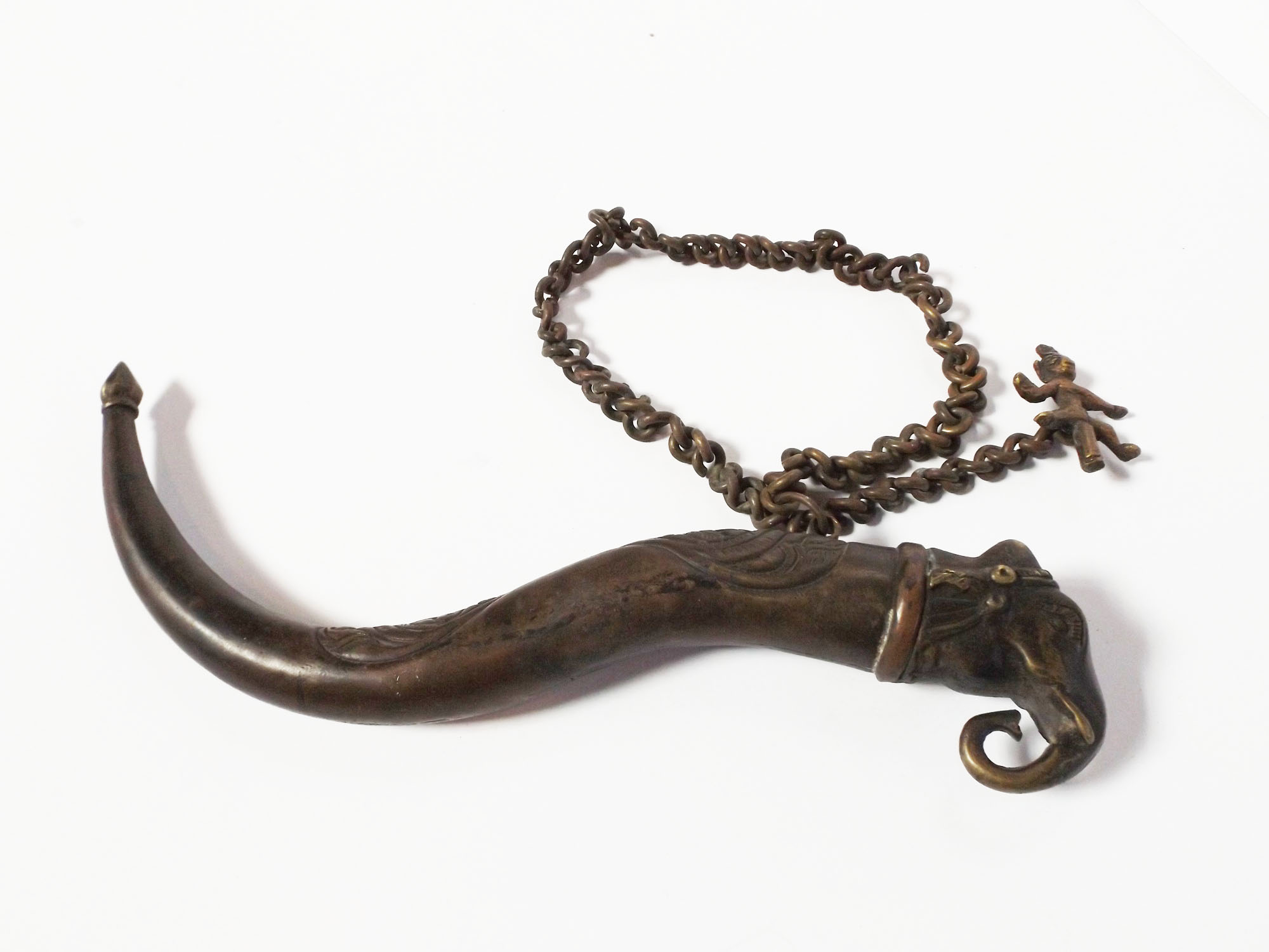 Antique Brass Elephant Horn-Shaped Artifact