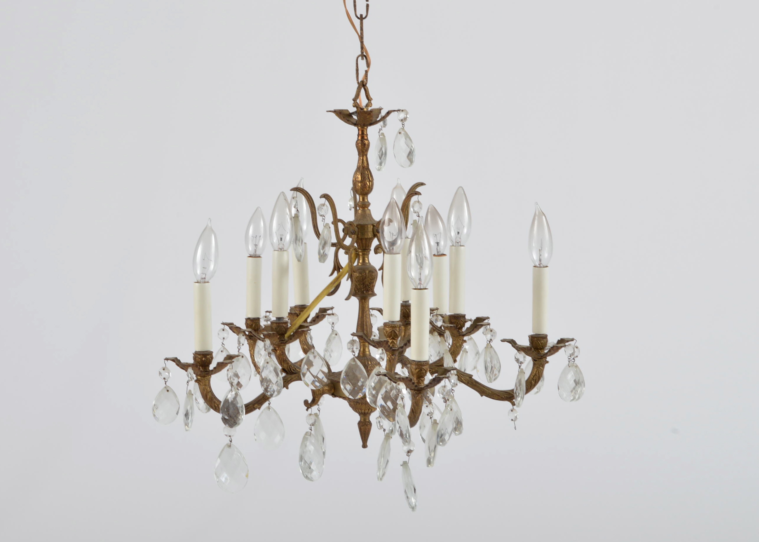 Spanish Brass and Crystal Prism Chandelier