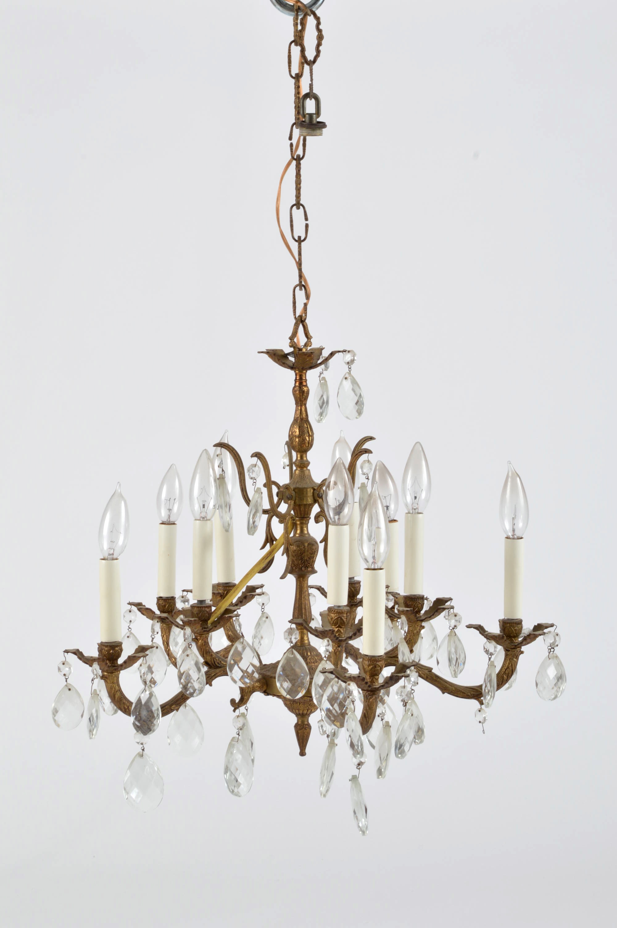 Spanish Brass and Crystal Prism Chandelier