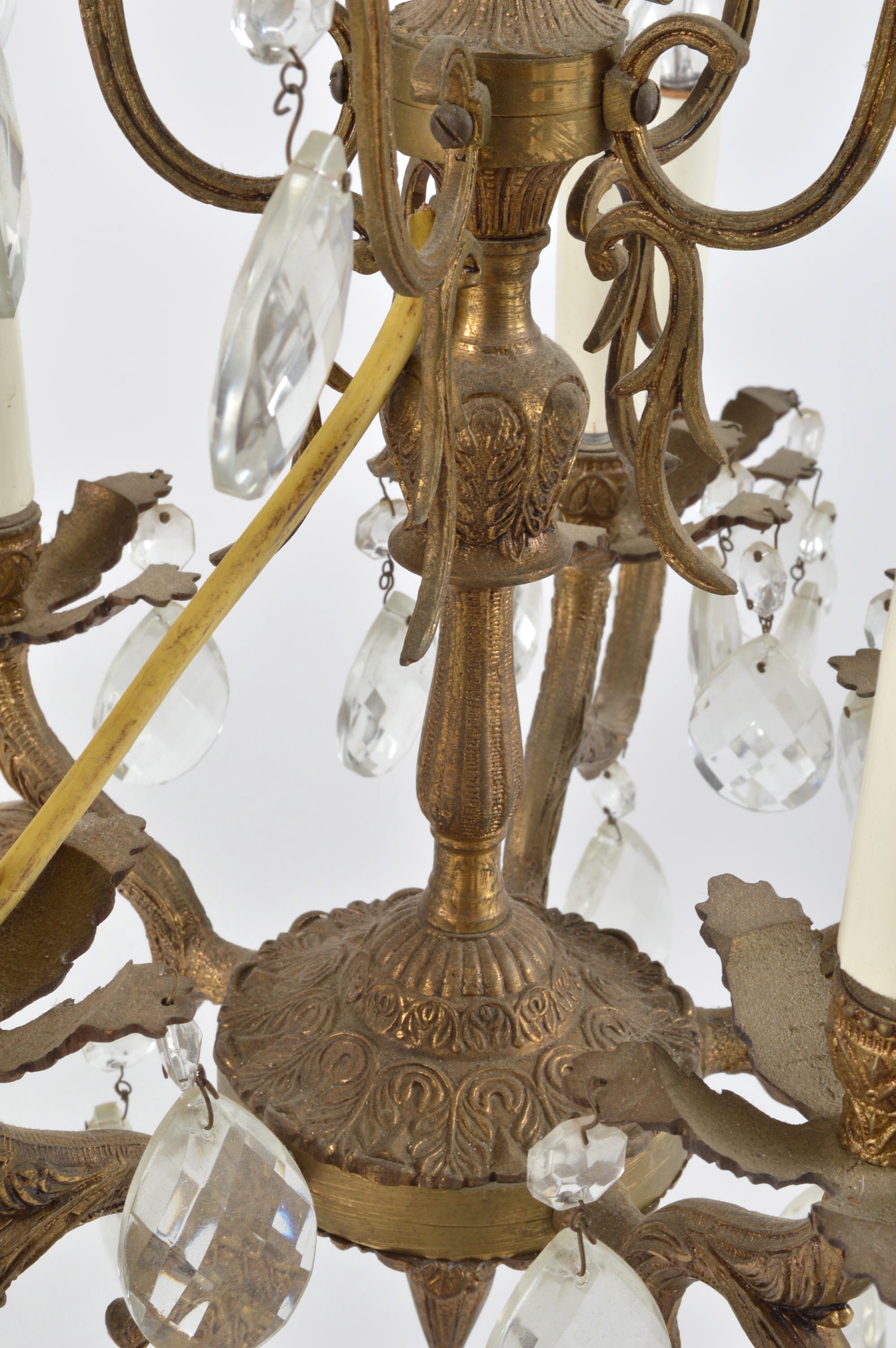 Spanish Brass and Crystal Prism Chandelier