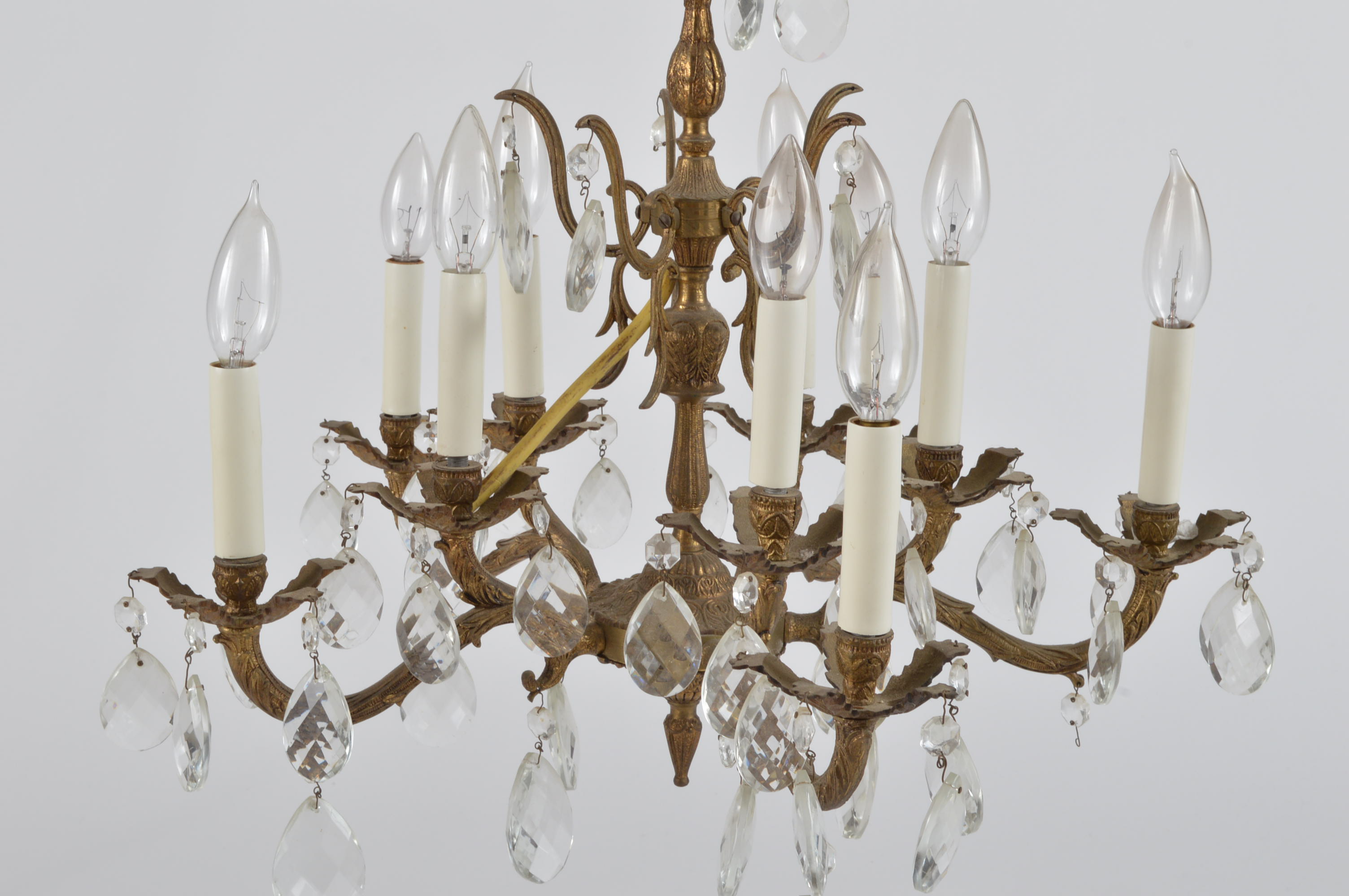 Spanish Brass and Crystal Prism Chandelier