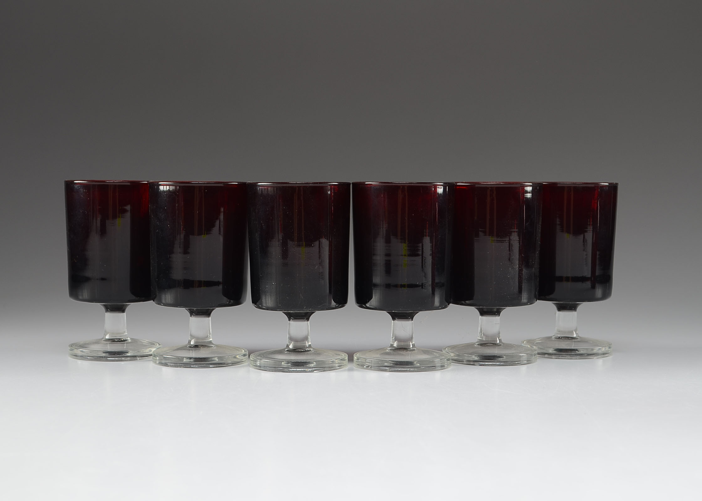 Vintage Red Glass Decanter and Stemmed Glasses